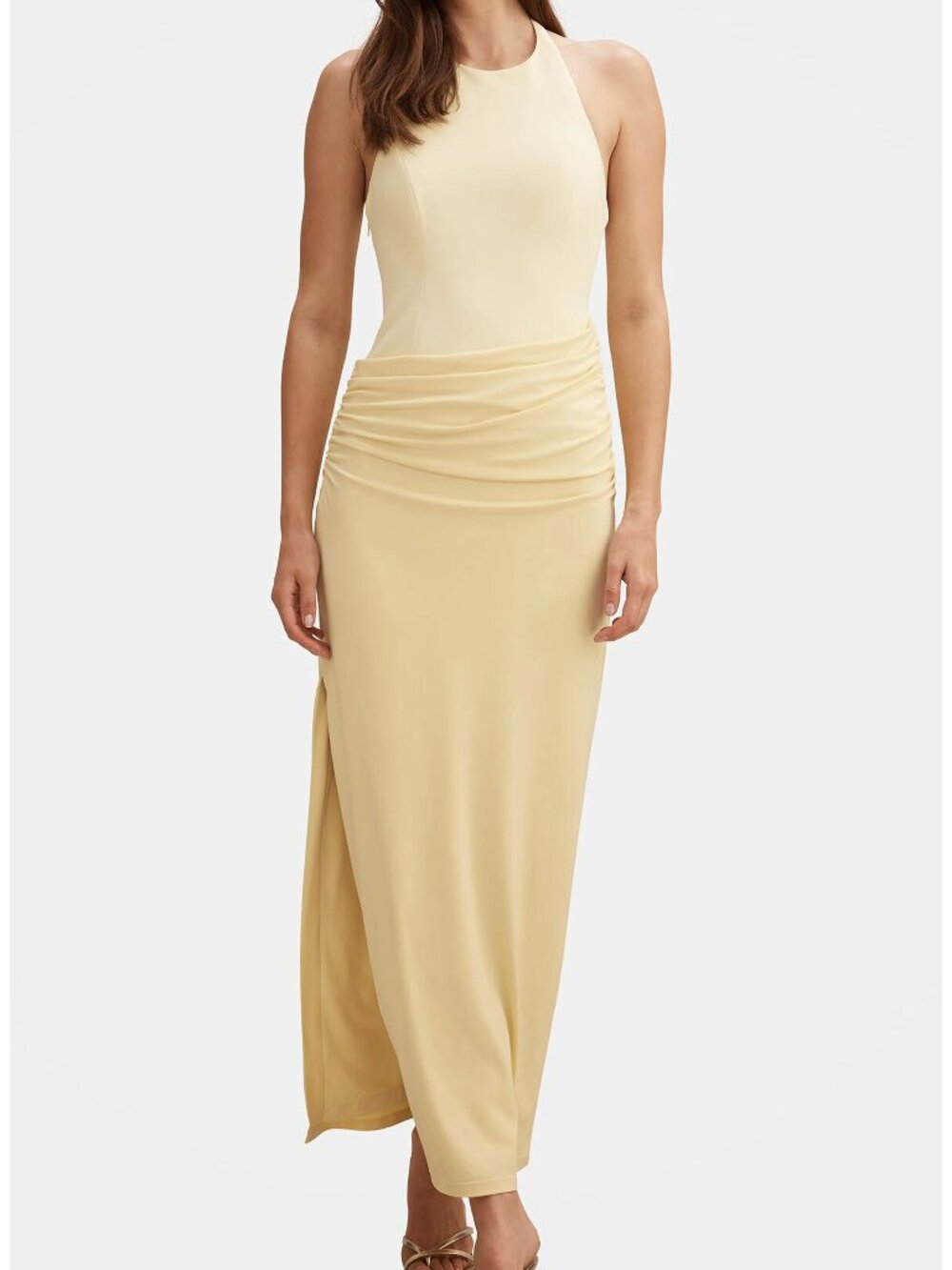 Ever New Lula Ruched Halter Gown in Butter Yellow